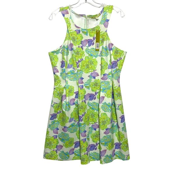 Gianni Bini Floral Mini Dress L Pleated Sleeveless Spring Garden Fairy Neon NWT - Picture 1 of 7